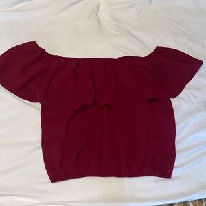 a'gaci Burgundy Off-Shoulder Blouse